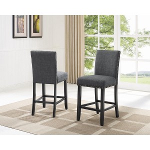 Roundhill Furniture Biony Fabric Counter Height Stools with Nailhead Trim, Gray, Set of 2 - 1 of 4