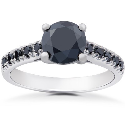 Pompeii3 2 1/4 ct Black Diamond Solitaire Accent Engagement Ring 14k White Gold