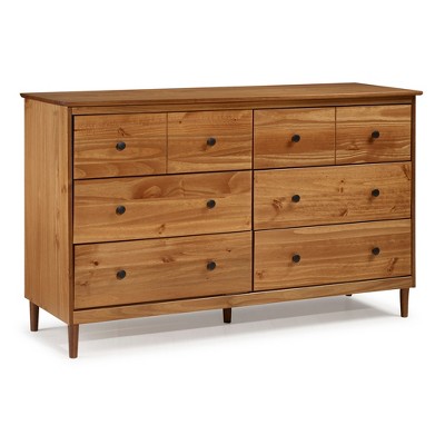 Stiva Classic Mid-Century Modern Horizontal 6 Drawer Dresser Caramel - Saracina Home