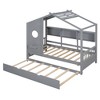 Twin/Full Size Wood House Platform Bed with Trundle and Storage Shelf for Kids, 4Q -ModernLuxe - image 4 of 4