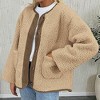 Womens Coat Collarless Casual Long Sleeve Button Front Plush Jacket with Pockets - 2 of 2