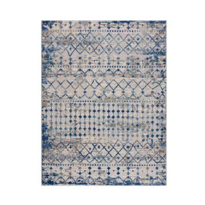 LunaLulinlk 84'' Global Woven Area Rug Blue+Cream