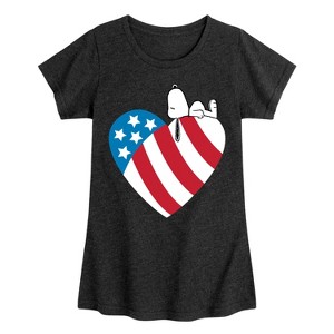 Girls' - Peanuts - Snoopy On Flag Heart Fitted Short Sleeve Graphic T-Shirt - 1 of 4