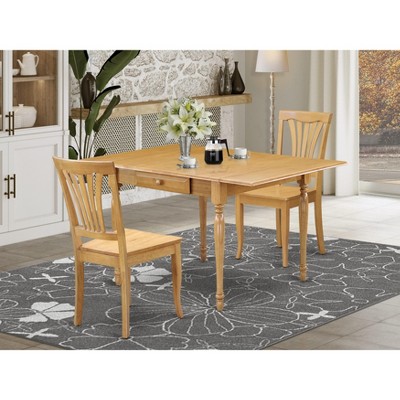 East West Furniture 3 Pc Kitchen Table set - Robust Two 9-Inch Drop Down Leaves Solid Wood Dinette Table & 2 Wooden Seat Dining Chairs,  White