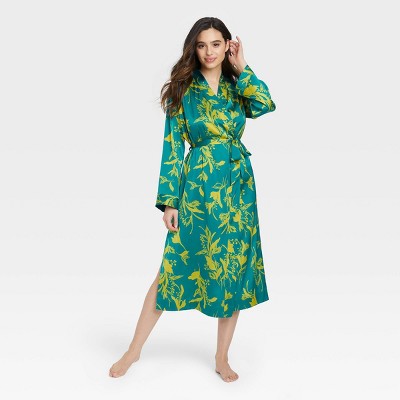 Women's Floral Print Long Satin Robe - Stars Above™ Green