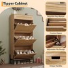 Natural Rattan 3 Flip Drawers Shoe Cabinet, Narrow Shoe Storage Cabinet with 3-Tier Adjustable Shelves, Freestanding Shoe Rack Organizer - 3 of 4
