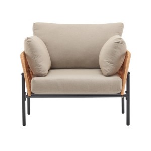 TiramisuBest 36" Iron Lounge Chair with Cushions,Beige & Light Wood, Waterproof,Modern Natural Living Spaces - 1 of 4