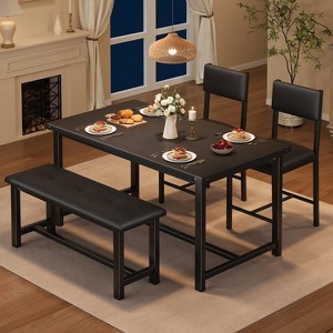 Dining Table Set for 4, Kitchen Table with 2 Upholstered Chairs and Bench, Wood Kitchen Dining Room Set, for Small Space, Apartment, Home - 1 of 4