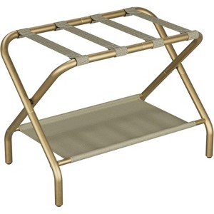 Luggage Rack, Foldable Suitcase Stand with Fabric Storage Shelf, Luggage Holder with 4 Nylon Straps - 1 of 4