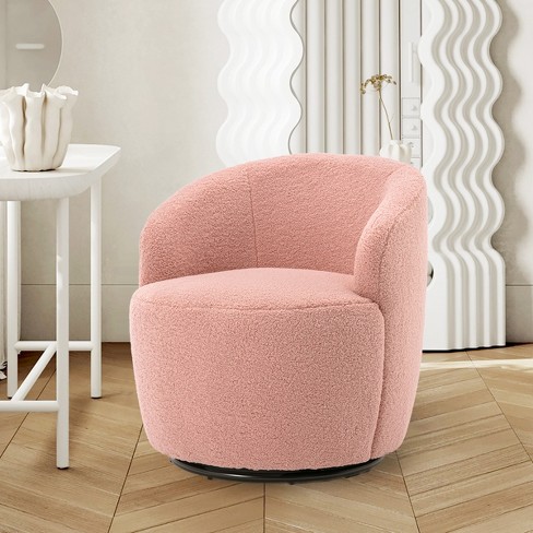 360 Swivel 25.60 Wide Soft Touch Modern Teddy Tiny Blush Upholstered Barrel Varity Chairs The Pop Maison