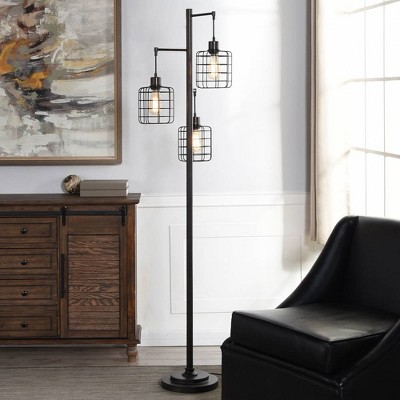 Edison Black Industrial Steel Floor Lamp with Drum Shade