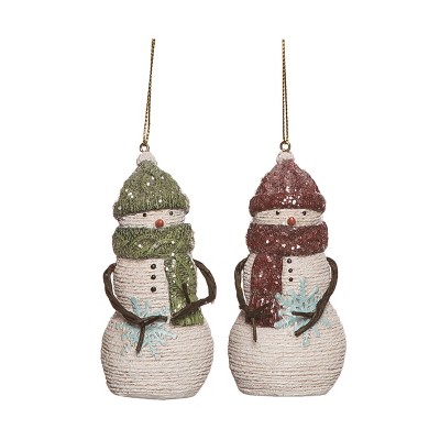 Transpac Resin Joyful Snowman Ornament Set of 2 Christmas Home Decorations