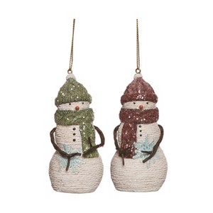 Transpac Resin Joyful Snowman Ornament Set of 2 Christmas Home Decorations - 1 of 1