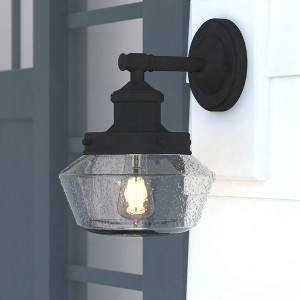 VAXCEL Collins 1 Light Black Farmhouse Outdoor Wall Lantern Clear Schoolhouse Glass - 1 of 4