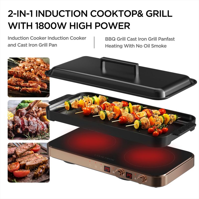 COOKTRON Portable Induction Cooktop Electric Stove &Cast Iron Griddle, Rose Gold, 2 of 7
