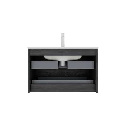 Chery Life 36" Bathroom Vanity with Sink, Wall-Mounted Bathroom Storage Cabinet with 2 Drawers, Pre-assembled, Dark Oak Color