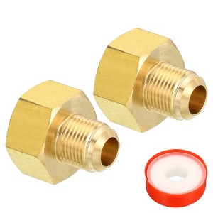 Unique Bargains Brass Reducer Gas Hex Coupling 45 Degree Flare Thread Tube Fittings - 1 of 4