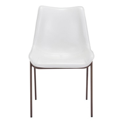 Magnus Transitional High Side Chair in White & Walnut with Metal Legs