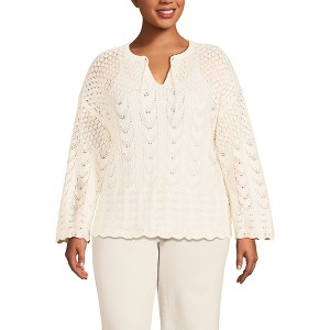 Lands' End Women's Cotton Boucle Pointelle Notch Neck Sweater - 1 of 3