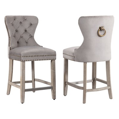 WestinTrends 24" Tufted Upholstered Velvet Bar Stool with Metal Footrest (Set of 2)