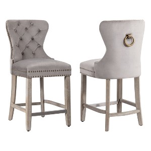 WestinTrends 24" Tufted Upholstered Velvet Bar Stool with Metal Footrest (Set of 2) - 1 of 4