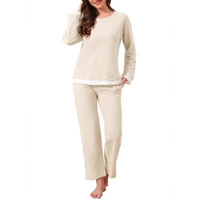 INSPIRE CHIC Women's Cotton Pajamas Waffle Long Sleeves Top and Pants with Pockets Lounge Sets
