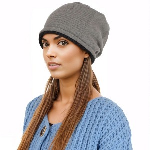 Anna-Kaci Comfy Warm Knit Slouchy Beanie Hat Double Color Roll Up Edge Ski Cap - 1 of 4