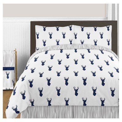 Full/Queen Woodland Deer Comforter Set Navy/White - Sweet Jojo Designs