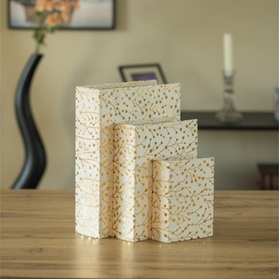White and Gold Velvet Vintage Wooden Decorative Book Box Set