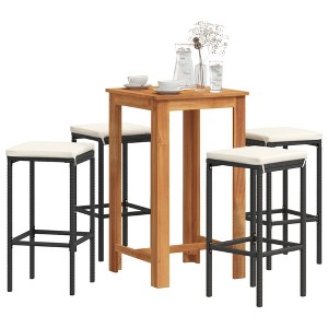 vidaXL 5 Piece Patio Bar Set Black Solid Wood Acacia and Poly Rattan - 1 of 4