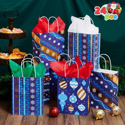 Joyfy 24 Pcs Christmas Kraft Gift Bags with Handles, Goody Wrap Craft Bags Gifts Decorations for Xmas Holiday Presents Party Favor Decor
