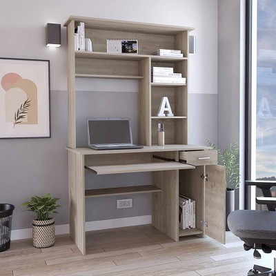 NicBex Home Office Desk 43.3" W Modern Computer Desk with 5 Shelves, Drawer, Cabinet, Keyboard Panel and Wooden Frame for Office, Study