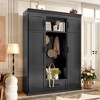 TiramisuBest 85''H Hall Tree with Bench and 3 Hooks, Modern Entryway Storage Organizer Cabinet with 4 Doors, 1 Drawer and Adjustable Shelves - 3 of 4