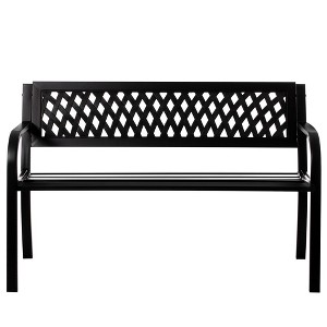 Gardenised Outdoor Steel 47 Park Bench for Yard, Patio, Garden and Deck, Black Weather Resistant Porch Bench, Park Seating - 1 of 4