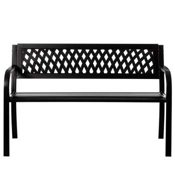 Gardenised Outdoor Steel 47 Park Bench for Yard, Patio, Garden and Deck, Black Weather Resistant Porch Bench, Park Seating