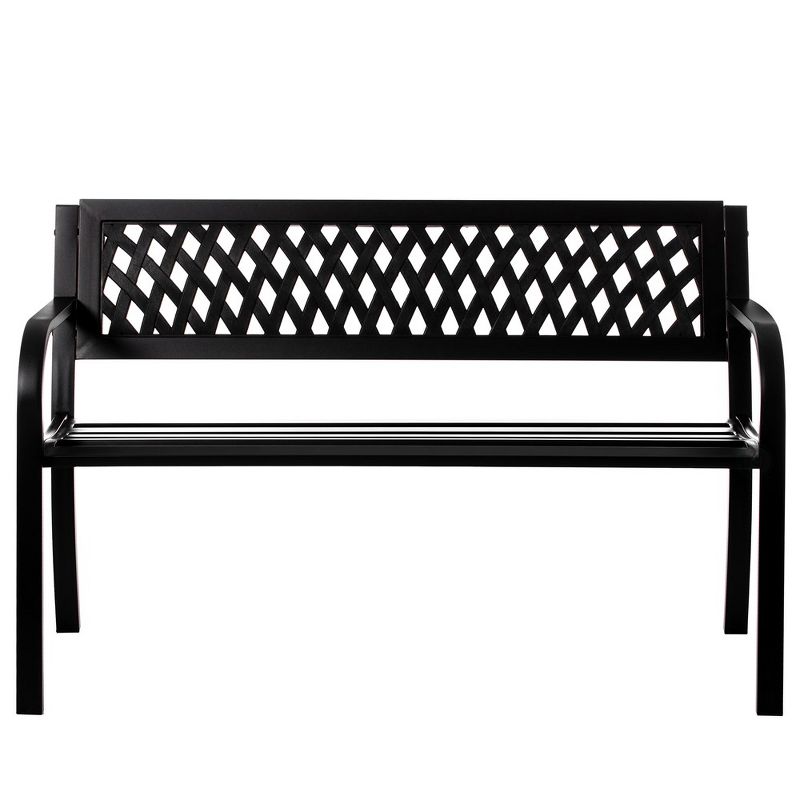 Gardenised Outdoor Steel 47 Park Bench for Yard, Patio, Garden and Deck, Black Weather Resistant Porch Bench, Park Seating, 1 of 10