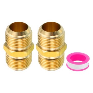 Unique Bargains Brass Air Gas Line Refrigeration HVAC Pipe Fitting SAE 45 Degree Flare Connector 2 Pcs - 1 of 4