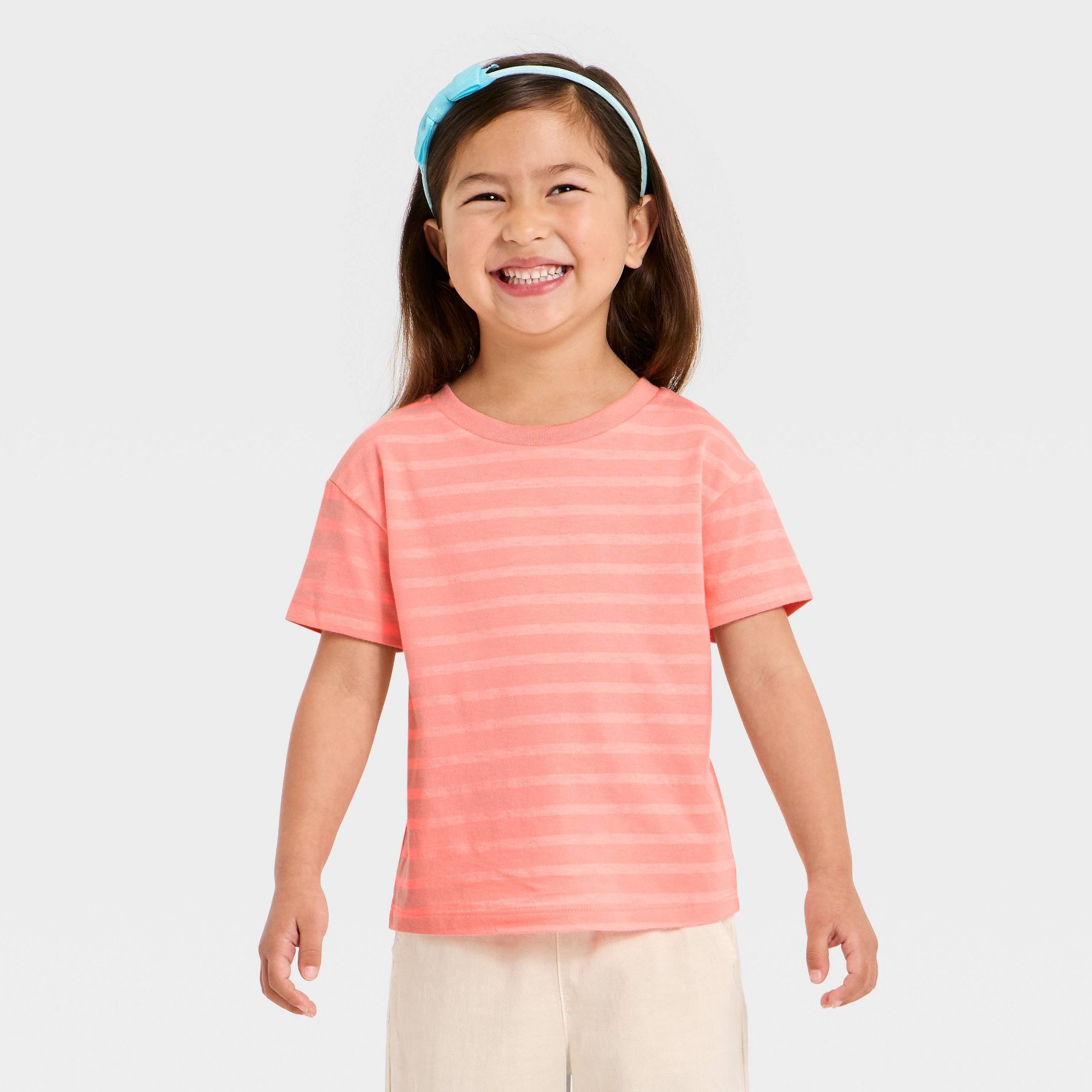 Toddler Girls' Striped Relaxed T-Shirt - Cat & Jack™ Neon Pink 2T