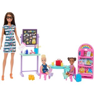 Barbie I Love School Classroom Playset with 1 Fashion Doll 2 Small Dolls + 20  Accessories - 1 of 4