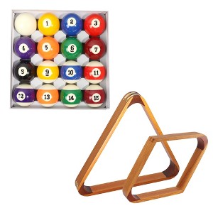 GSE Billiard Balls and Racks Set, 8-Ball Triangle & 9-Ball Diamond Pool Ball Racks with 2-1/4" Standard Pool Balls (Several Colors Available) - 1 of 4