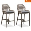 PURPLE LEAF Patio Sunbrella Bar Stools Set of 2 Handwoven Wicker Bar Height Stool Modern Aluminum Outdoor Wicker Barstools with Back and Cushion - 2 of 4