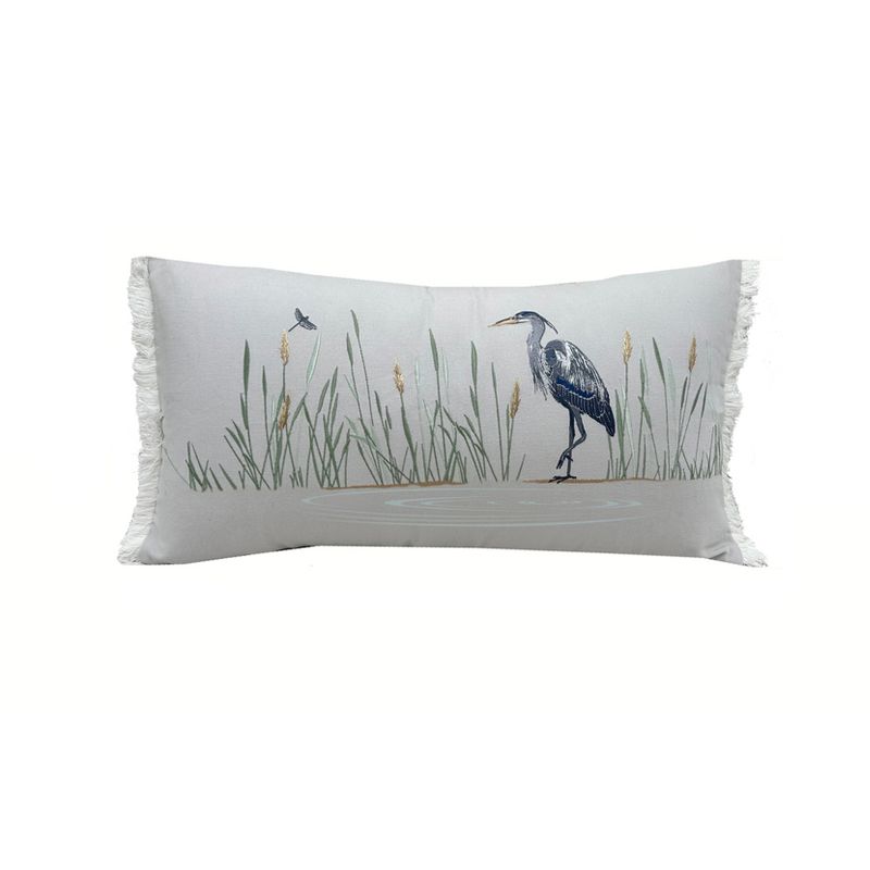 RightSide Designs Blue Heron on Grey Throw Pillow Indoor Cotton Lumbar Throw Pillow, 1 of 3