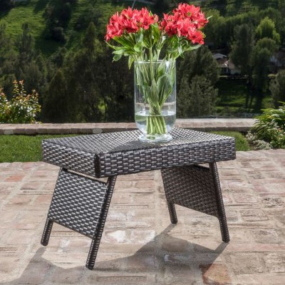 Faux Rattan Outdoor End Table, 24" Wide Wicker Accent Table for Patio or Garden Use, Patio End Table, Outdoor Side Table -Christopher Knight Home