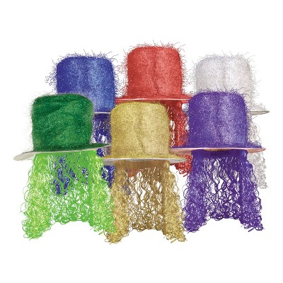 Beistle Tinsel Top Hat w/Curly Wig, (6/Pkg) Multicolored