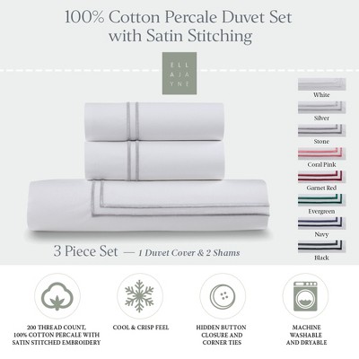 White Cotton King Duvet Cover Set with Satin Stitching