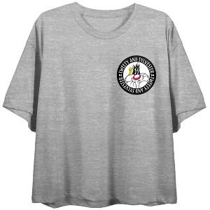 Looney Tunes Tweety Sylvester Chase Crew Neck Short Sleeve Gray Heather Women's Crop Top - 1 of 4