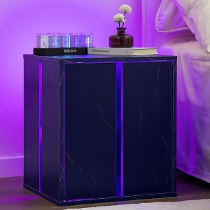 Bedside Tables with LED Farmhouse Gray Nightstand Tables with Glass Shelves Led End Table - 1 of 4