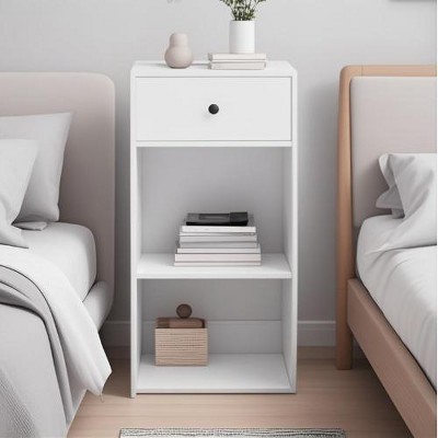 LIVAREEmlen Simple Design White End Table, Storage Cabinet with Drawers, Side Table for Living Room Dining Room Living Room