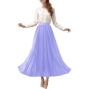 Women's Retro Chiffon Maxi Skirt - Beach Ankle Length Flowy Long Skirt Lavender - 1 of 4