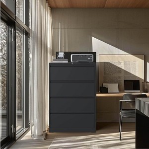 File Cabinet with 4 Drawers, Lock, 2 Keys, 440 Pounds Storage Space Lockable Metal File Cabinet , Files Legal, Letter, A4, F4 Size - 1 of 4